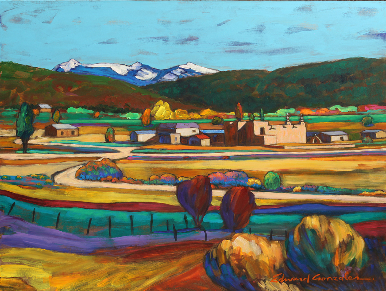 "BLUE SKIES OVER THE VILLAGE" - By Edward Gonzales