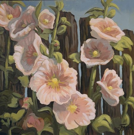PINK HOLLYHOCKS - By Jim Jennings