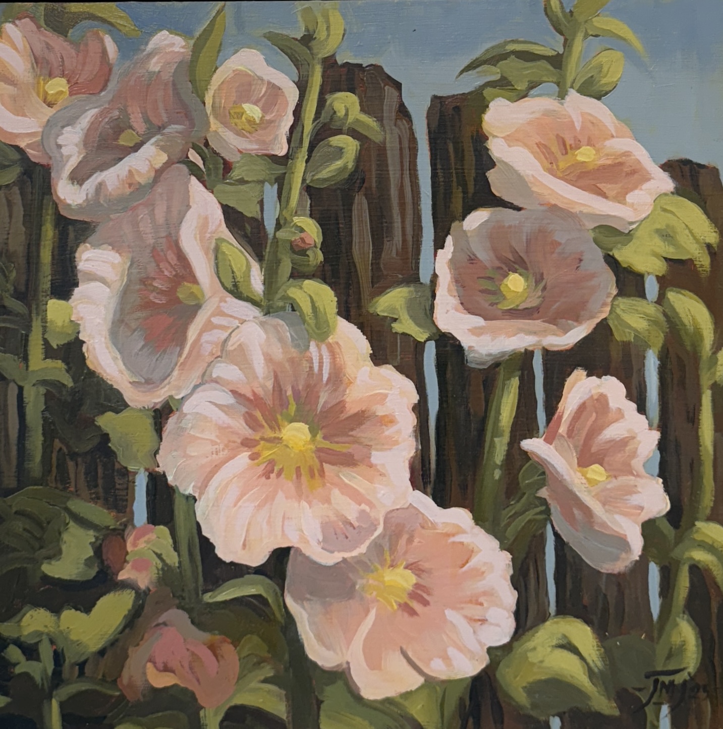 PINK HOLLYHOCKS - By Jim Jennings