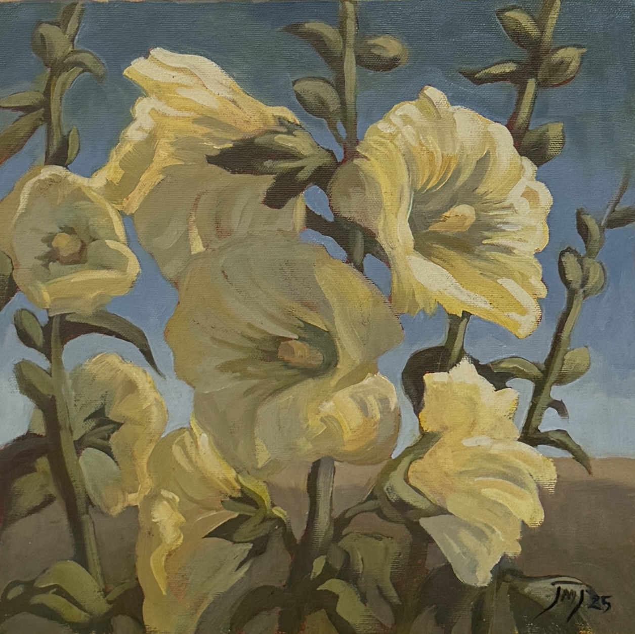 LIGHT YELLOW HOLLYHOCKS - By Jim Jennings