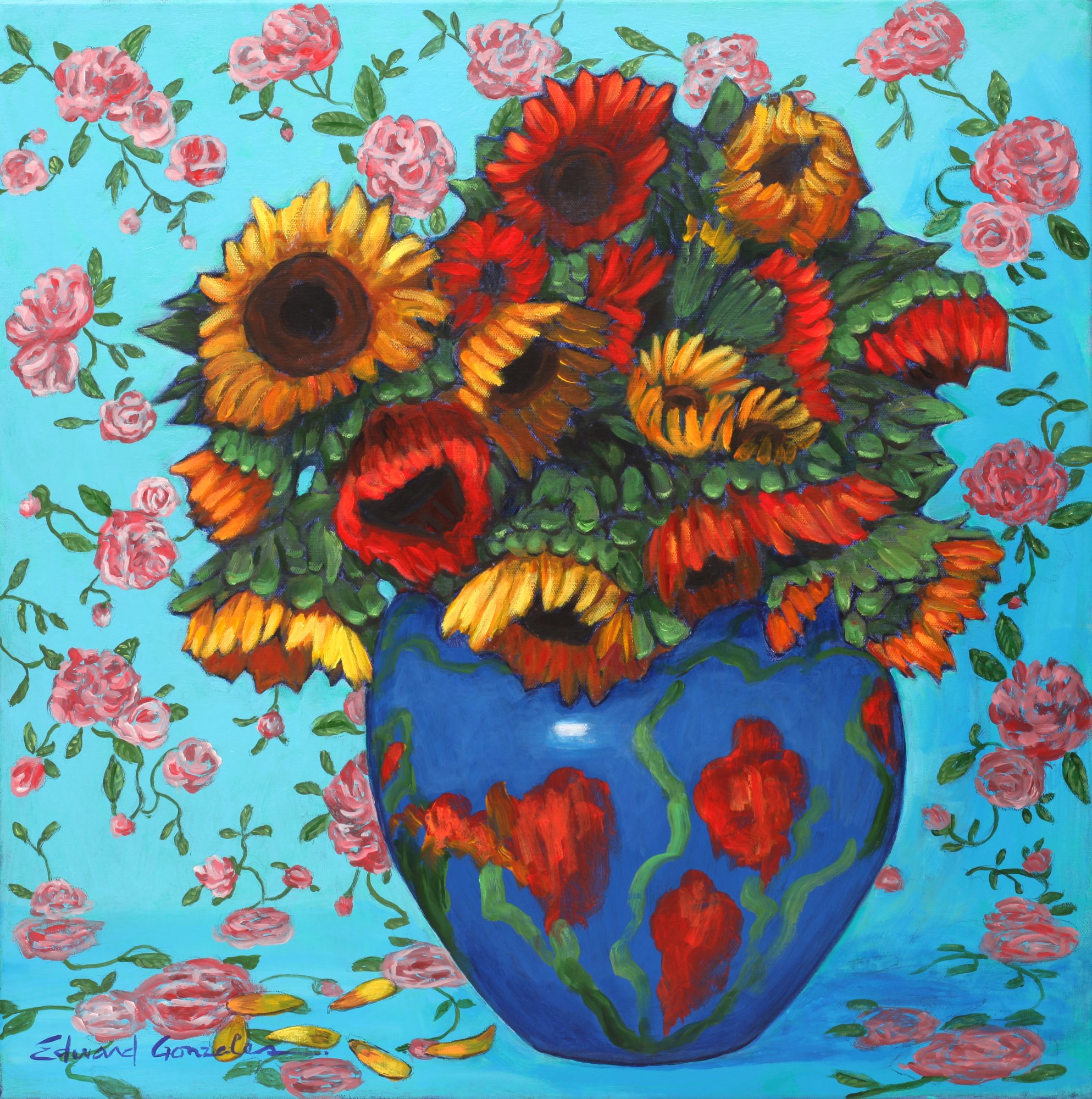 "PORCELAIN VASE WITH SUNFLOWERS" - By Edward Gonzales