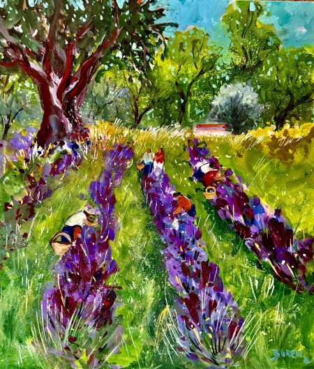 "LAVENDER PICKERS AT ABIQUIU LAVENDER FARM" - By Evelyne Boren