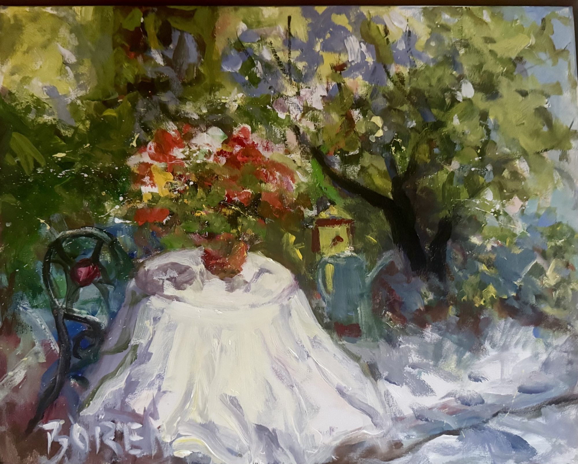 IMG_5008 "FLOWING WHITE TABLE CLOTH WITH FLOWERS" - By Evelyne Boren