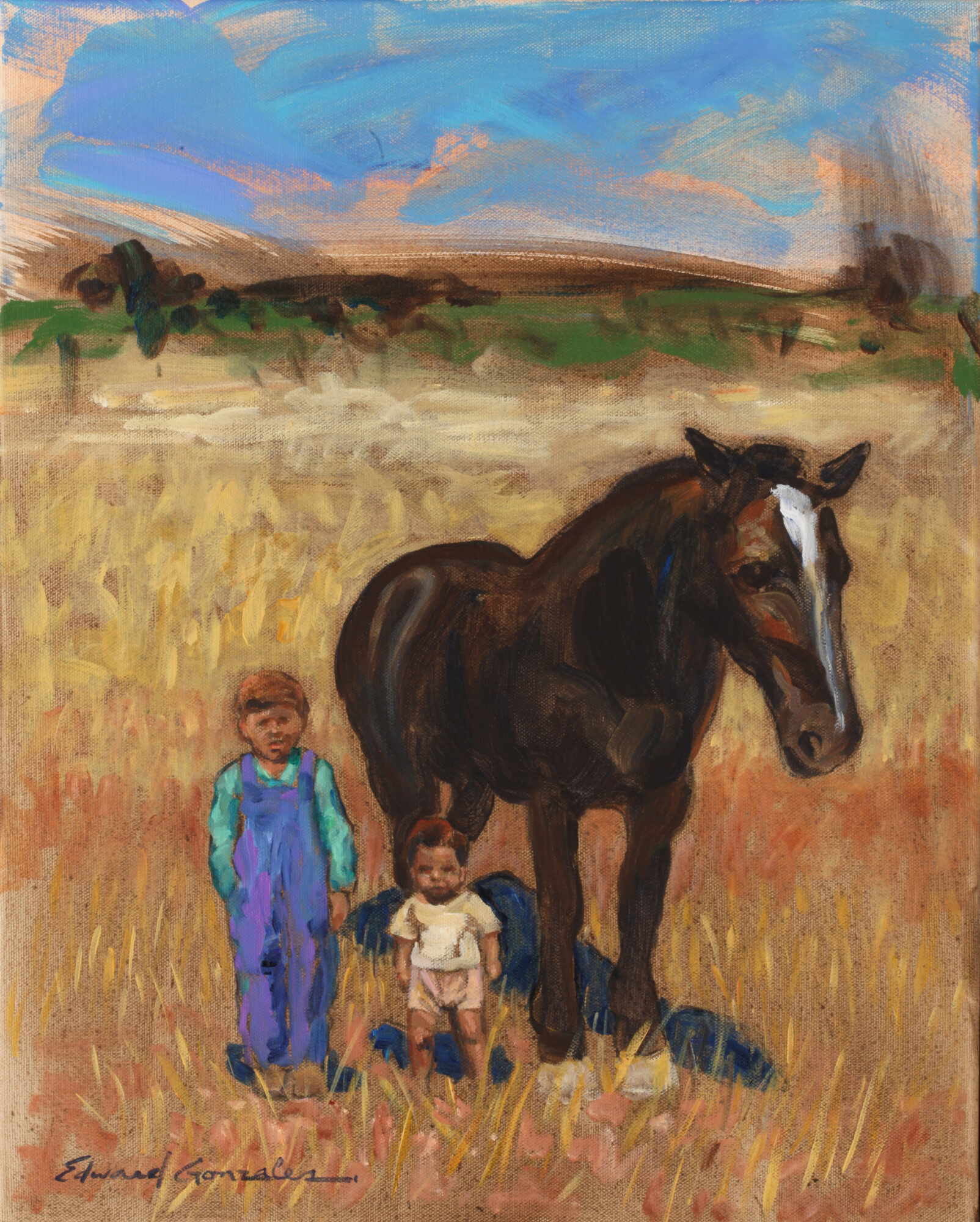 "LOS PEQUEÑOS CON SU CABALLO (STUDY)" - By Edward Gonzales